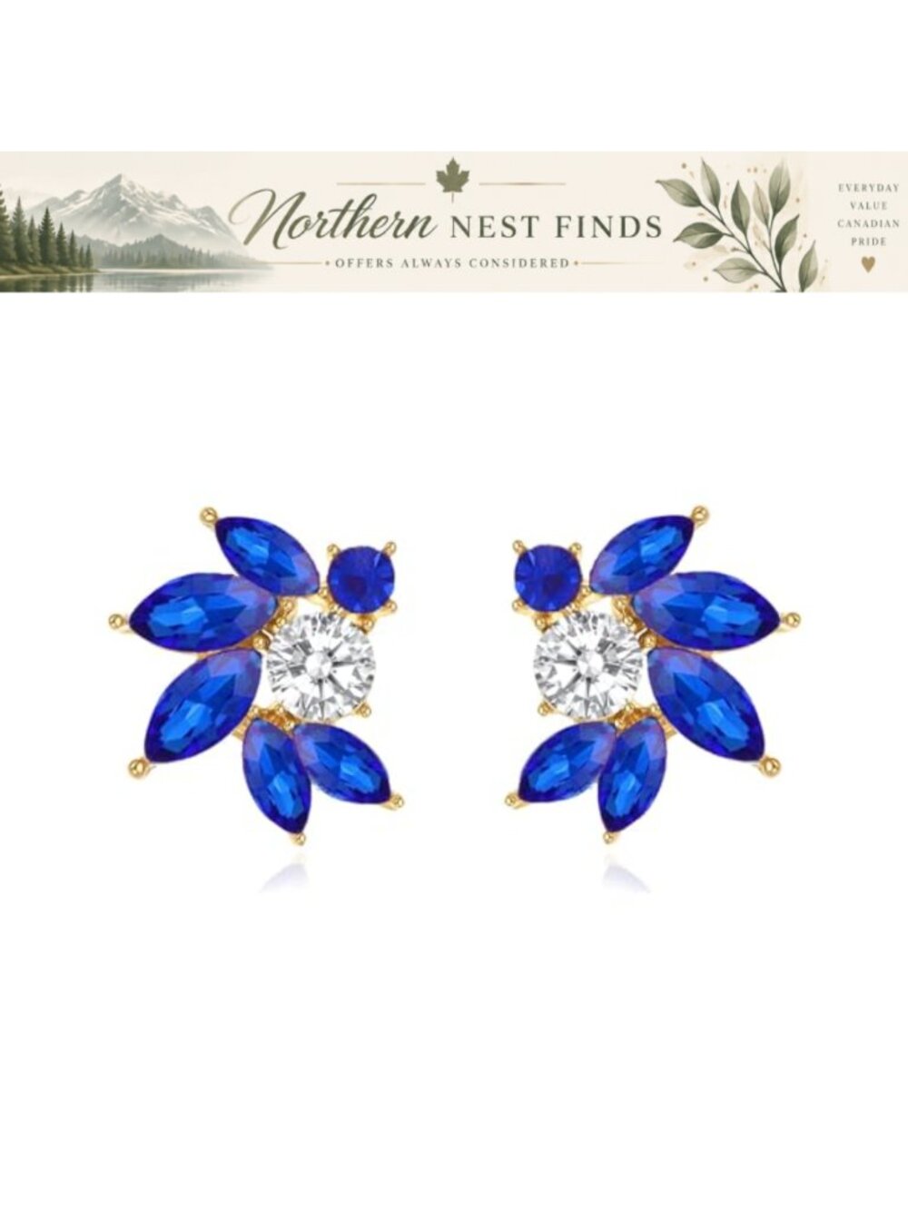 Marquise Round Crystal Cluster Stud Earrings Women Dainty Sparkly